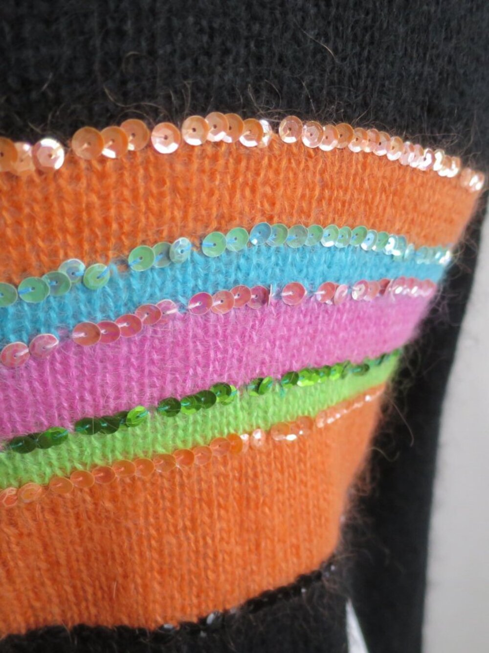 Y2K Cropped Striped Sequin Mohair Cardigan Sweater Size XS - Picture 9 of 12